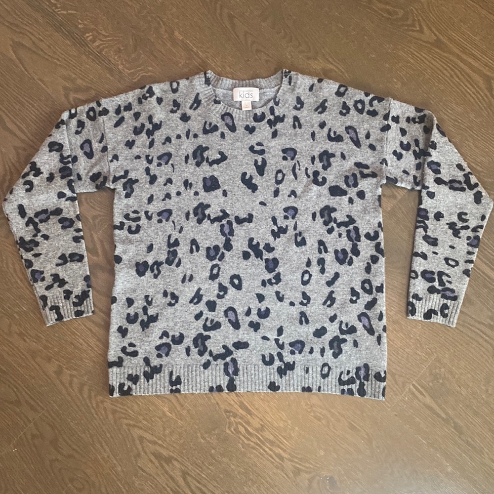AUTUMN CASHMERE KIDS grey leopard cashmere blend sweater - size 16